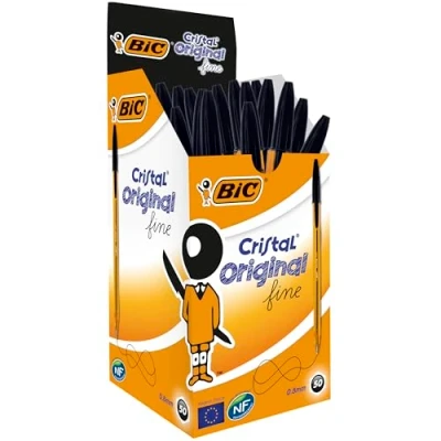 Afbeelding van BIC Cristal Original Fine Balpennen Dunne Punt (0,8 mm) Zwart, Doos van 50 Stuks