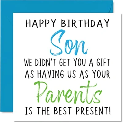 Afbeelding van Grappige verjaardagskaarten voor zoon van ouders Happy Birthday Son No Gift Verjaardagskaart papa, mama, vader, moeder, zonen onbeleefd geklets verjaardagscadeaus, 145 mm x grap humor wenskaarten hem