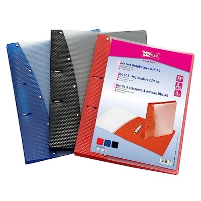 Afbeelding van VELOFLEX 1141003 ringband Diamond, DIN A4, 3 stuks, vulhoogte 20 mm, met 2 rings mechaniek, blauw zwart rood