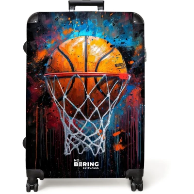 Afbeelding van NoBoringSuitcases.com® Koffer groot Reiskoffer lichtgewicht Basketbal omringd door graffiti Rolkoffer met 4 wielen Grote trolley XL 98 liter bagage