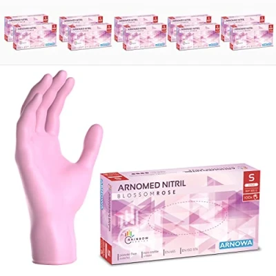 Afbeelding van ARNOMED wegwerphandschoenen roze, nitril handschoenen S, met 1000 stuks, poedervrij. Latexvrije rubber handschoenen, verkrijgbaar in XS, M, L