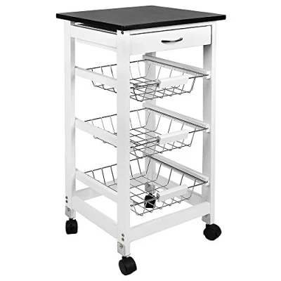 Afbeelding van Chef Vida 3 Tier Keuken Trolley Winkelwagen Opbergmanden Lade, Wit