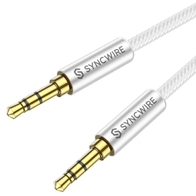 Afbeelding van Syncwire Aux kabel 3,5 mm audiokabel 1 m jack nylon voor hoofdtelefoon, Apple iPhone iPod iPad, Echo Dot, thuis/auto stereo installaties, smartphones, MP3 speler en meer zilver