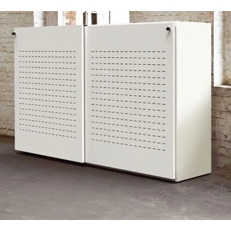 Afbeelding van Akoestische schuifdeurkast breed 200CM diep 48CM hoogte 122CM bladkleur Havanna framekleur Wit (RAL9010)