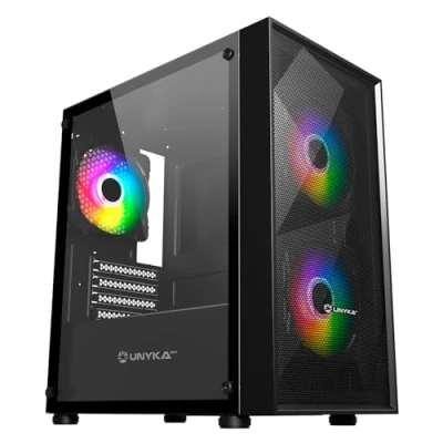 Afbeelding van UNYKAch Micro ATX Gaming MIR B20 behuizing, gehard glas, drie ARGB ventilatoren en USB poorten