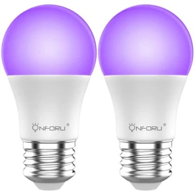 Afbeelding van Onforu 2 delige blacklight gloeilamp, E27 UV lamp 9 W 385 400 nm UVA niveau blacklight, black light bulb, verlichting, partylicht voor feest, kelder, disco, club, bar, neonkleuren