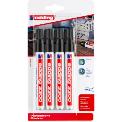 Afbeelding van Viltstift edding 3300 schuin 1 5mm zwart blister à 4 stuks
