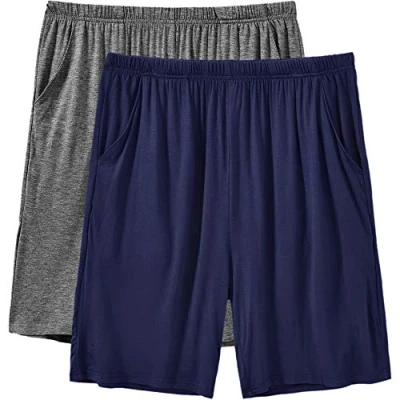 Afbeelding van MoFiz Pyjamabroek voor heren, modal, zachte broek met zakken, Kort marineblauw/donkergrijs, XXL