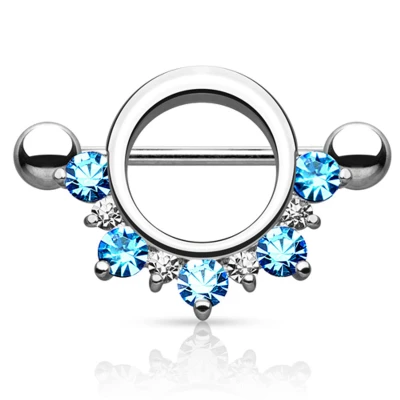 Afbeelding van Tepelpiercing half cirkel CZ aqua steentjes