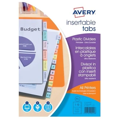 Afbeelding van Avery 60400402 scheidingsbladen van transparant polypropyleen met aanpasbare tabbladen A4 + Laser en