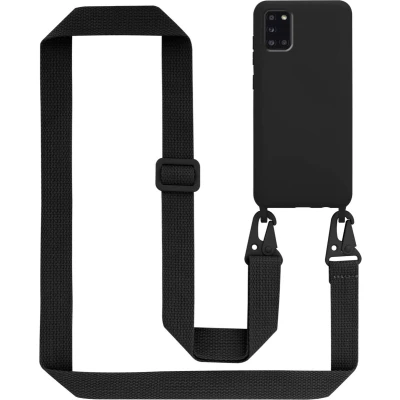 Afbeelding van Cadorabo Mobiele telefoon ketting geschikt voor Samsung Galaxy A31 in LIQUID ZWART Silicone beschermhoes met lengte verstelbare koord riem