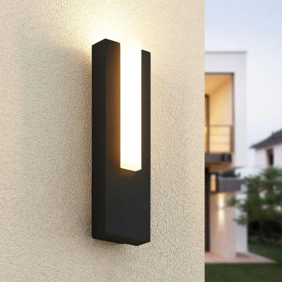 Afbeelding van Lucande LED wandlamp buiten 1licht aluminium, kunststof H: 30.6 cm grafietgrijs, opaalwit Inclusief lichtbron