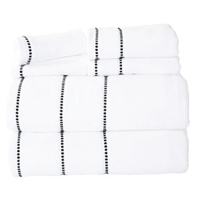 Afbeelding van Lavish Home Luxe katoenen handdoekenset, sneldrogend, Zero Twist en zachte 6 delige set met 2 badhanddoeken, handdoeken washandjes (wit/zwart)