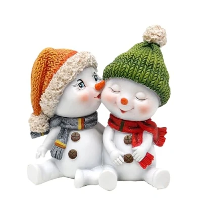 Afbeelding van Dekohelden24 Sneeuwkinderen met muts en sjaal in rood, grijs, oranje, groen, L/B/H 10,7 x 7,3 10,8 cm, kus, 11 cm