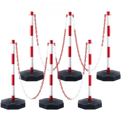 Afbeelding van VEVOR Signaalpaal, 6 stuks, afbakeningspalen op basis van vulbaar, in hoogte verstelbaar, signaalkegel, lange ketting, 2 m, voor verkeerscontrole, bouwplaats, parkeerplaats, rood en wit