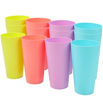 Afbeelding van Belle Vous Gekleurde Plastic Bekers (12 Pak) 600ml Herbruikbare Drinkbekers in 4 Kleuren Hard Drinkwaren Voor Feesten, Camping, BBQ’s, Picknicks &amp; Strand Vaatwasser Veilig en BPA Vrij
