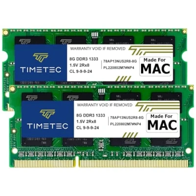 Afbeelding van Timetec 16GB KIT(2x8GB) Compatibel voor Apple DDR3 1333MHz PC3 10600 CL9 MacBook Pro (begin/eind 2011 13/15/17 inch), iMac (medio 2010, midden/eind 21,5/27 Mac Mini(Medio 2011)