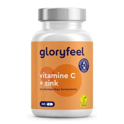 Afbeelding van gloryfeel Vitamine C 365 capsules Hooggedoseerd met 1000 mg + 20 zink Plantaardig gefermenteerd &amp; gebufferd (pH neutraal, zuurvrij, maagvriendelijk) Laboratorium getest, veganistisch zonder toevoegingen, geproduceerd in Duitsland