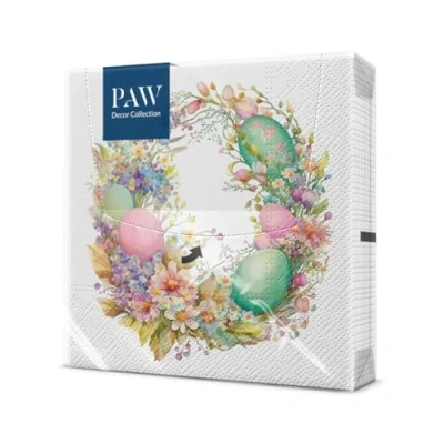 Afbeelding van PAW Papieren Servetten 3 laags (33 x 33 cm) 20 Stuks Perfect voor Pasen, Feesten, Lente en Vieringen Tafeldecoratie Paasfeest Kleurrijke Paaskrans