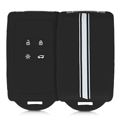 Afbeelding van kwmobile autosleutelhoes compatibel met Renault 4 knops Smartkey autosleutel (alleen Keyless Go) Siliconenhoes in wit/zwart Sleutelcover