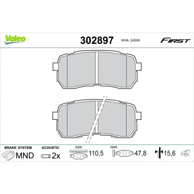 Afbeelding van VALEO 302897 Remblokkenset Achteras Incl. slijtage waarschuwingscontact Zonder schroeven, Met anti kreukplaat KIA: Sorento III (UM) 2.4
