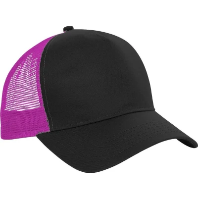 Afbeelding van Beechfield Heren Half Mesh Trucker Cap / Hoofddeksel (2 stuks) (Zwart Fuchsia)