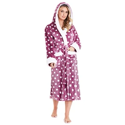 Afbeelding van CityComfort B094 badjas voor dames wollige fleece ochtendjas behaaglijke Lila/Wit M Wit