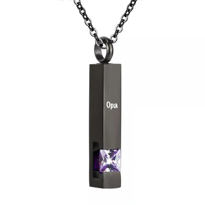 Afbeelding van Luxe Ashanger Met Ketting En Gravering Opa Assieraad Zwart Licht Paarse Steen As Gedenksieraad Urn Incl. vuller