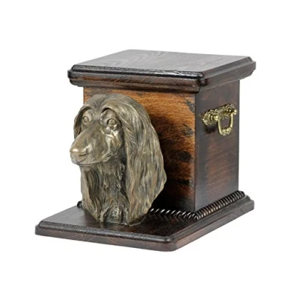 Afbeelding van Art Dog Handgemaakte Aangepaste Hondenherdenkingsurn Koudgegoten Bronzen Hondenkop op Berkenbasis Gepersonaliseerde Hondencrematiedoos 19x31x22cm Afghaanse windhond