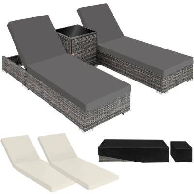 Afbeelding van tectake 2 aluminium ligbedden incl. tafel Wicker tuinset grijs