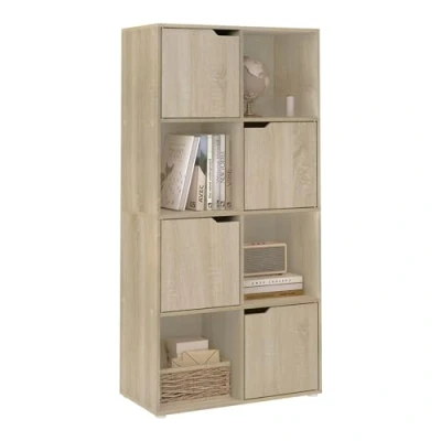 Afbeelding van WOLTU SK039hei Boekenkast met 8 vakken, kubusrek, staand rek, rek 4 deuren, kantoorrek, opbergplank, archiefkast, ruimteverdeler, voor woonkamer, slaapkamer, kantoor, 60 x 120 30 cm, licht eiken
