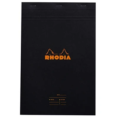 Afbeelding van RHODIA 164009C Stapled Notepad Meeting N16 Zwart A5 Voorgedrukte datum/Notities/Actie 80 Afneembare Vellen Wit Clairefontaine Papier g/m²