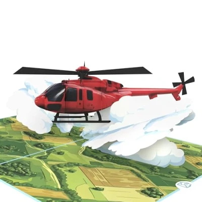 Afbeelding van MOKIO® Pop Up Kaart Helikopter 3D wenskaart voor een verjaardag, Verjaardagskaart helikoptervlucht