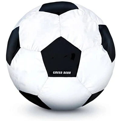 Afbeelding van Green Bean© Voetbal zitzak voorgevuld met 250L EPS parels Kinderen &amp; volwassenen 90cm Giant Lounge kussen stoel Zitkussen Wasbare hoes Gamingstoel Wit
