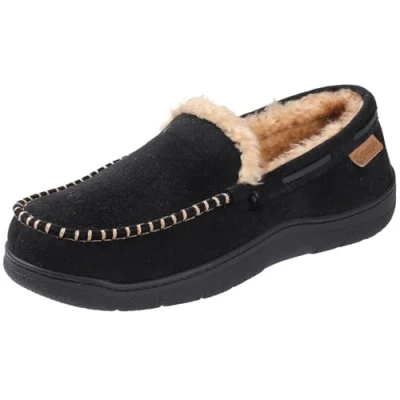 Afbeelding van Zigzagger Microsuède mocassin pantoffels voor heren, traagschuim, huisschoenen, Zwart, 45 EU