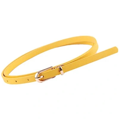 Afbeelding van Vrouwen Skinny Riem Effen Kleur Slanke Tailleband Dunne Lederen Taille Voor Jurk Verf Casual Decor (geel), Geel, Eén maat