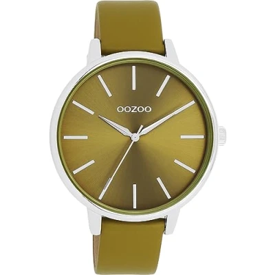Afbeelding van OOZOO C11298 Horloge Timepieces staal leder zilverkleurig olijfgroen