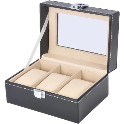 Afbeelding van Horlogebox Horlogedoos voor heren &amp; dames 3 horloges Zwart