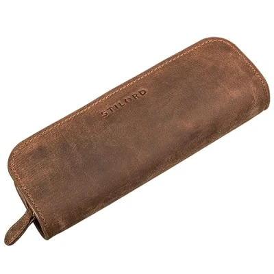Afbeelding van STILORD &#039;Alfie&#039; Leren Pennenzak Vintage Pencil Case Pennenbakje Pennen Etui voor School Universiteit Kantoor Echt Leer, Kleur:middel bruin
