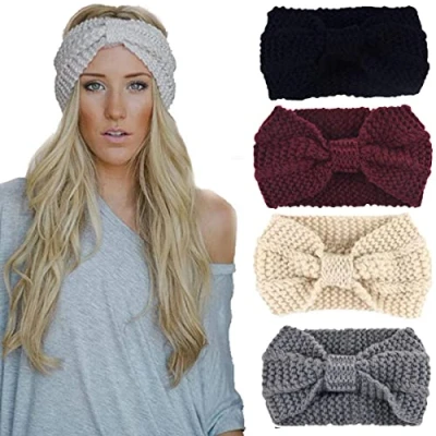 Afbeelding van DRESHOW 4 Stuks Gehaakte Oorwarmer Hoofdband Zacht gebreide Tulband Stretch Hoofdbanden Warmer voor Vrouwen Winter