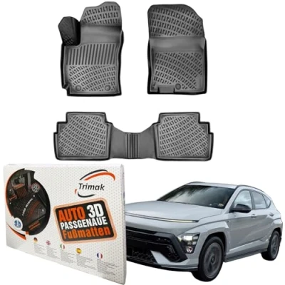 Afbeelding van Trimak Perfecte 3D vloermatten compatibel met Hyundai Kona 2e Gen Hybrid sinds 2023 auto accessoires 1e en rij rubberen matten auto&#039;s TPE all weather geurloos antislip voor achter zwart
