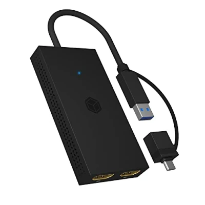 Afbeelding van ICY BOX USB naar Dual HDMI Splitter (2K 60Hz / 4K 30Hz), A &amp; C 2X HDMI, ondersteunt Windows, MacOS ChromeOS, IB SPL1029AC