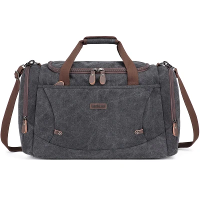 Afbeelding van Bagwise® Weekendtas Reistas Weekender Duffelbag Handbagage Canvas Vintage 1320 antraciet Zwart