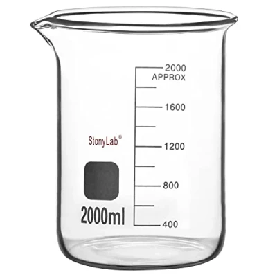 Afbeelding van stonylab Glazen bekers, 1 verpakking borosilicaatglas, gegradueerde lage vorm, Griffin Beaker met schenktuit, laboratoriumbeker, 2000 ml