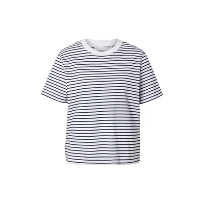 Afbeelding van Selected Femme Slfessential Striped BOXY TEE Tshirt print Dark sapphire, Dames, Maat: 34, sapphire