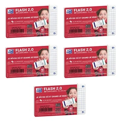 Afbeelding van Steekkaarten Flash 2.0 75x125 mm Q5x5 met kader wit Oxford