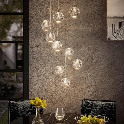 Afbeelding van Lucande hanglamp 9 lichts Glas, metaal helder, chroom Inclusief lichtbronnen