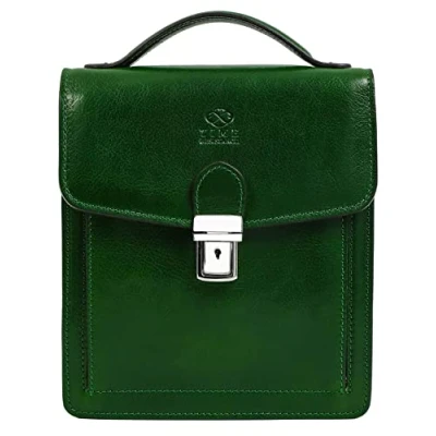 Afbeelding van Time Resistance Kleine Leren Aktetas Heren en Dames Cross lichaam tas Handgemaakt Italiaanse Volnerfleer, Groen