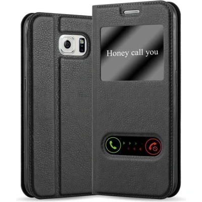 Afbeelding van Cadorabo Hoesje geschikt voor Samsung Galaxy NOTE 5 in KOMEET ZWART Beschermhoes met magnetische sluiting, standfunctie en 2 kijkvensters Book Case Cover Etui
