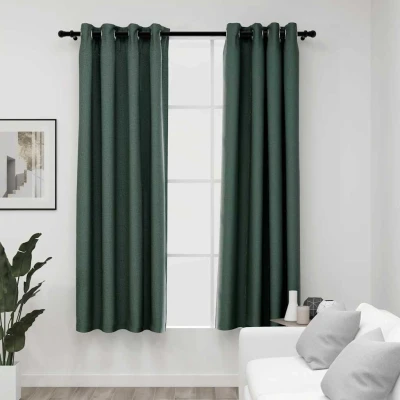 Afbeelding van Gordijnen linnen look verduisterend ogen 2 st 140x175 cm groen